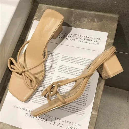 Mhysa Для женщин Туфли-лодочки на высоком каблуке пикантные туфли с открытым носком без застежки Свадебные нарядные туфли для дам туфли-лодочки на квадратном каблуке тапочки High5cm T701 - Цвет: apricot yellow