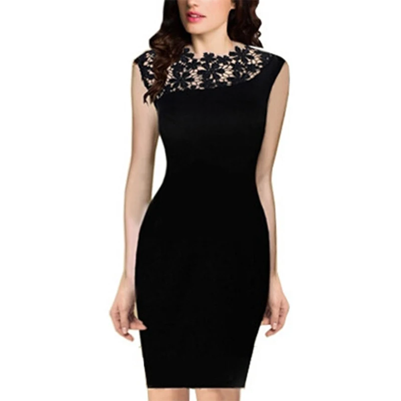 

Europe America Lace Stitching Vest Dresses Slim Vestido Waist Thin Sleeveless Pencil Dress Clothing Vestidos LBD9081