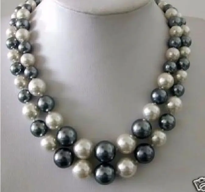 

double strands 10-11mm south sea white black pearl necklace 18