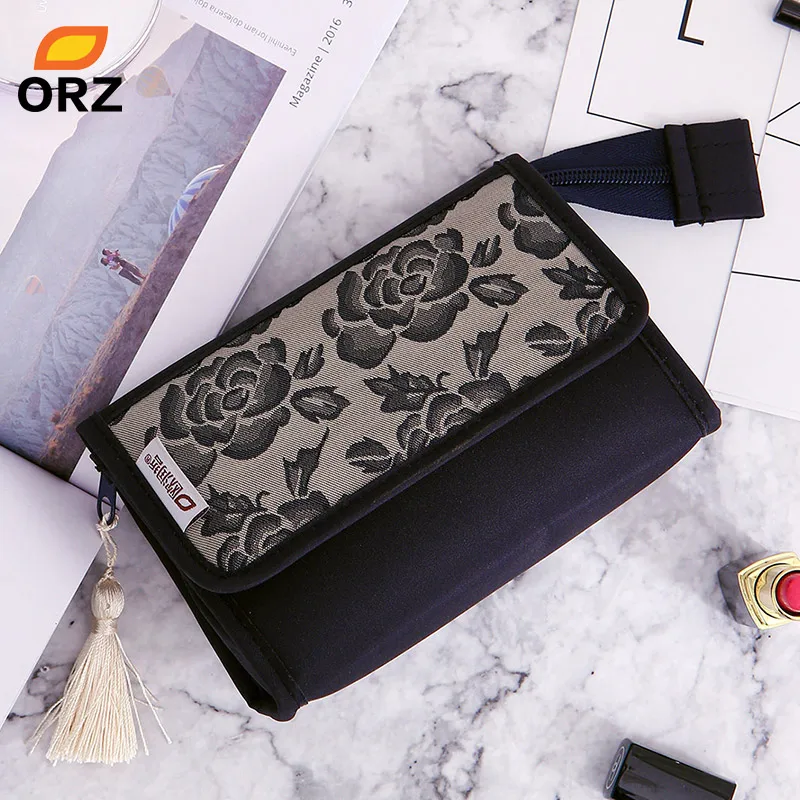 ORZ Pretty Rose Pattern Cosmetic Organizer Makeup Bag With Mirror Travel Toiletry Pouch Portable Storage Box Cosmetic Makeup Bag