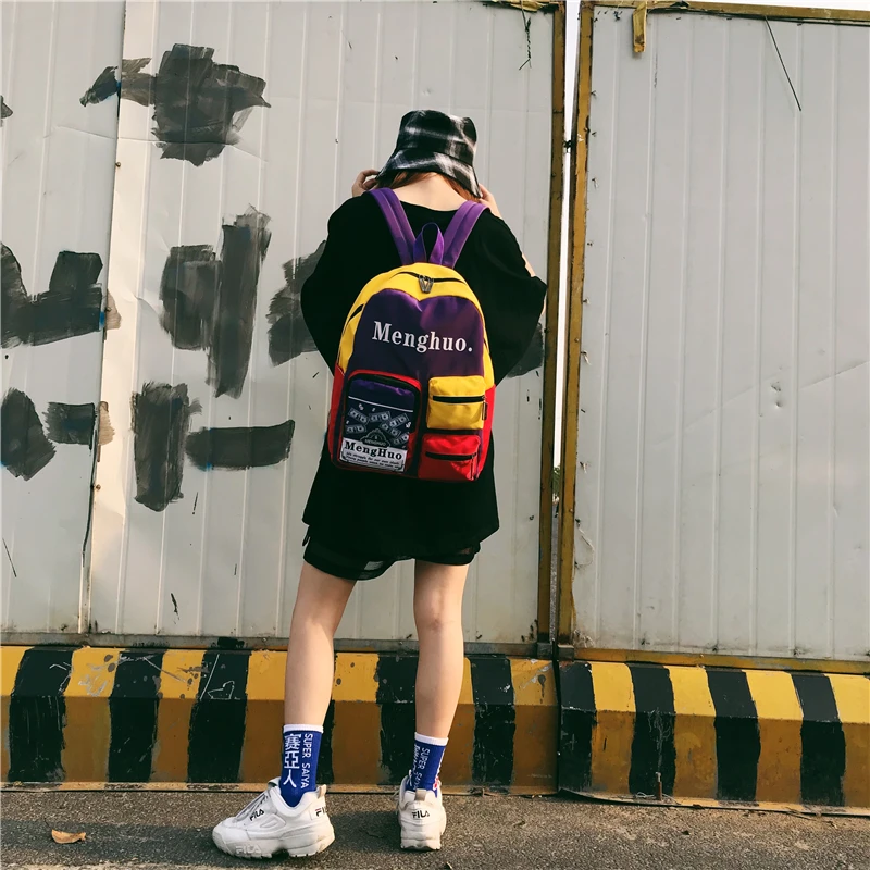 Menghuo Women Backpacks School Women Daypack Panelled Shoulder Bags College Backpacks for Girls Bookbag School Backpacks Female (3)