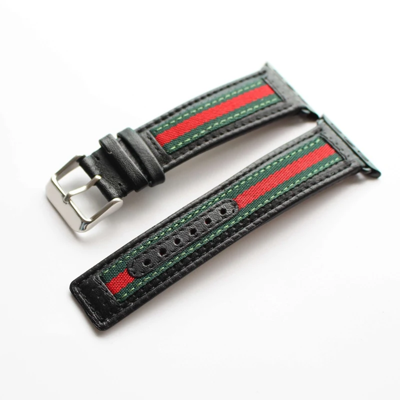 

TJP New Genuine Leather + Canvas Bracelet Apple Watch Bands Iwatch Band 42mm 38mm For Apple 1 2 Watch With Adapter