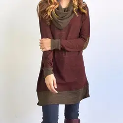 Новинка 2018 года для женщин с длинным рукавом лоскутное пуловер локоть патчи клобук средства ухода за кожей шеи Блузка Рубашки для мальчико