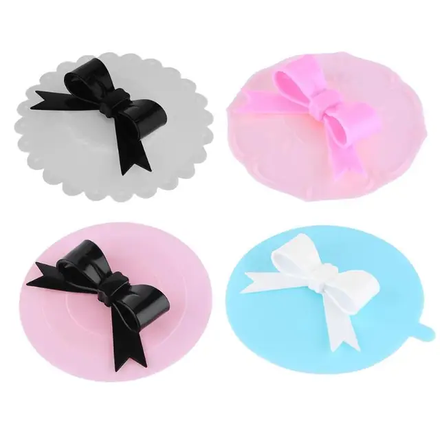Cheap Reusable Bowknot Anti-Dust Silicone Lids For Tea Cup Cover Coffee Caneca Xicara Tea Cup Vasos De Plastico Suction Seal Cap Gifts