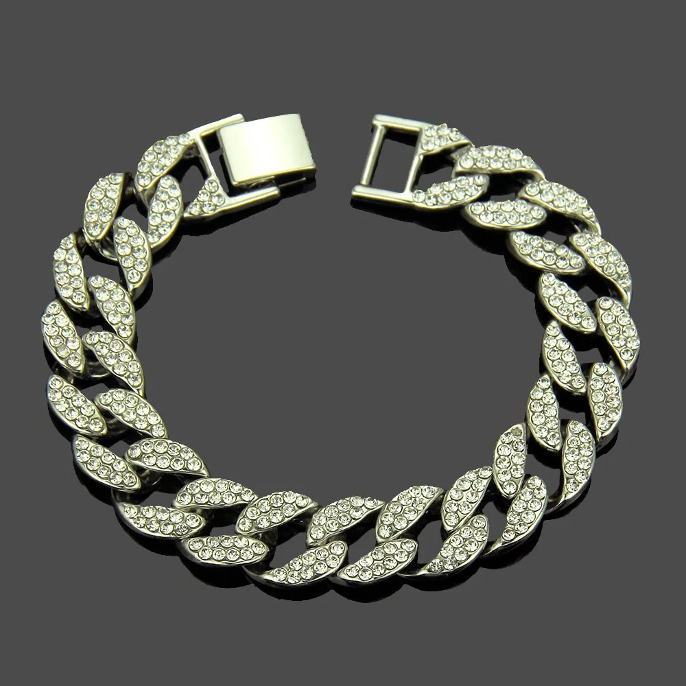 Iced Out часы 1" кубинские звенья цепи ожерелье& 8,5" браслет комплект