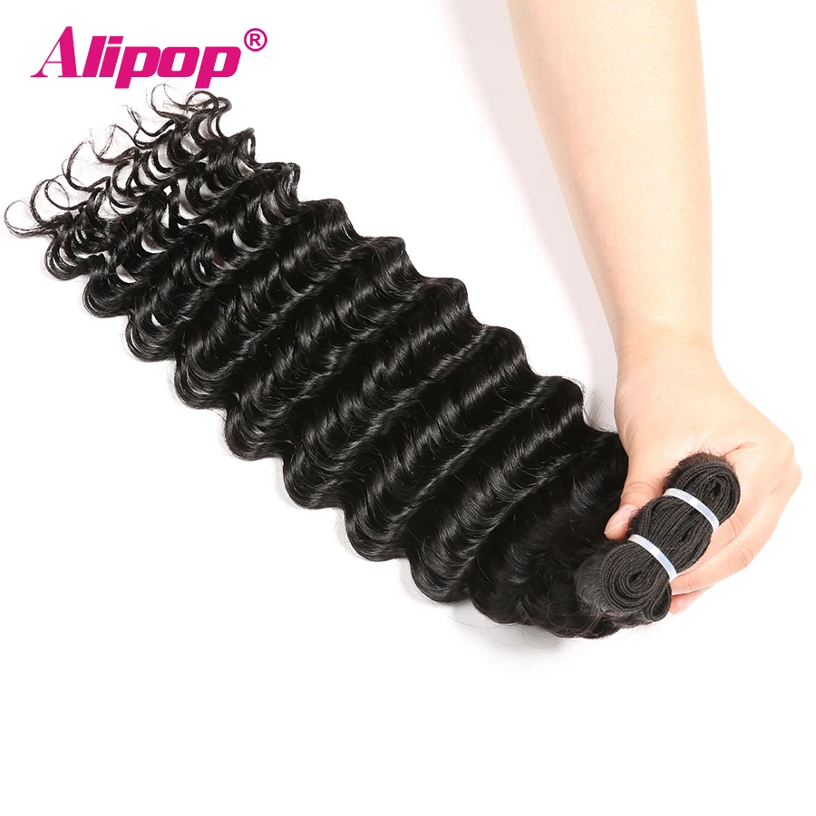 Deep Wave Hair 3 Bundles Alipop 100% Human Hair Peruvian Hair Bundles Remy Hair Extensions Weave Bundles Natural Black 1B (5)