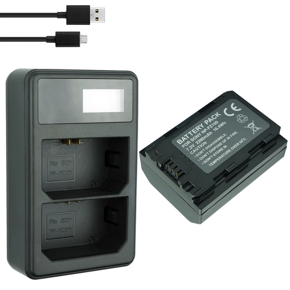 

NP-FZ100 bateria NPFZ100 NP FZ100 Battery + LCD Dual USB Charger for Sony NP-FZ100, BC-QZ1, Sony a9, a7R III, a7 III, ILCE-9