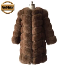 FL New Brand 85 cm Lenght Genuine Fox Fur Coats 2016 Winter Women Real Fur Jacket Warm Long Female Natural Fox Fur Coats Ladies