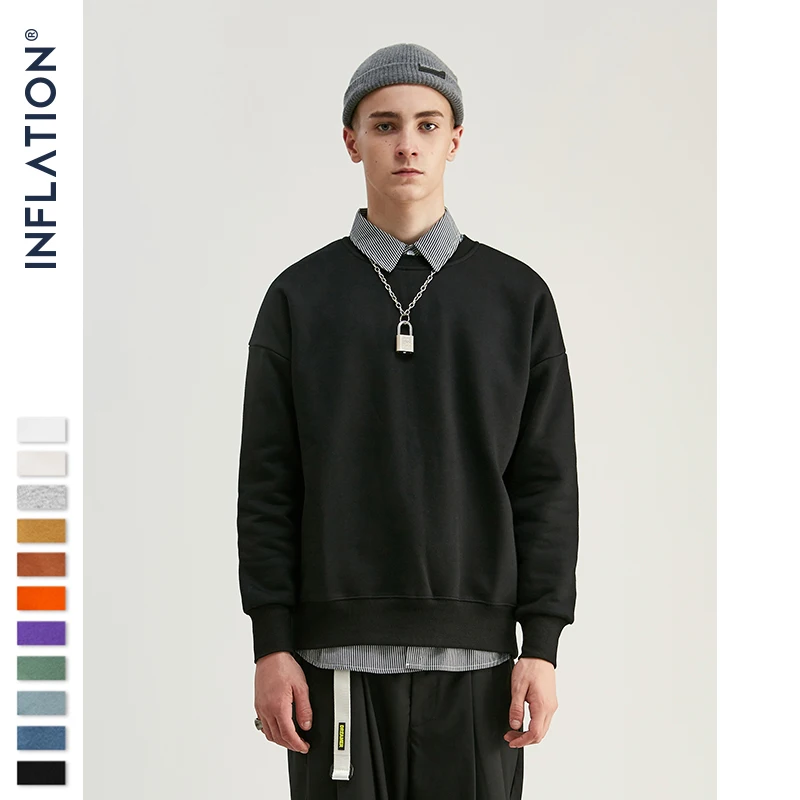  INFLATION 2019 Winter Mens Hip Hop Sweatshirts Velvet Fabrics Fleece Sweatshirts 10 Solid Color Men