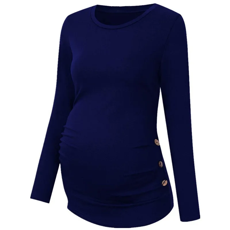 

Maternity Shirt Side Button and Ruched Solid Maternity Tops Maternity Shirt Comfortable cotton maternity clothing mother care