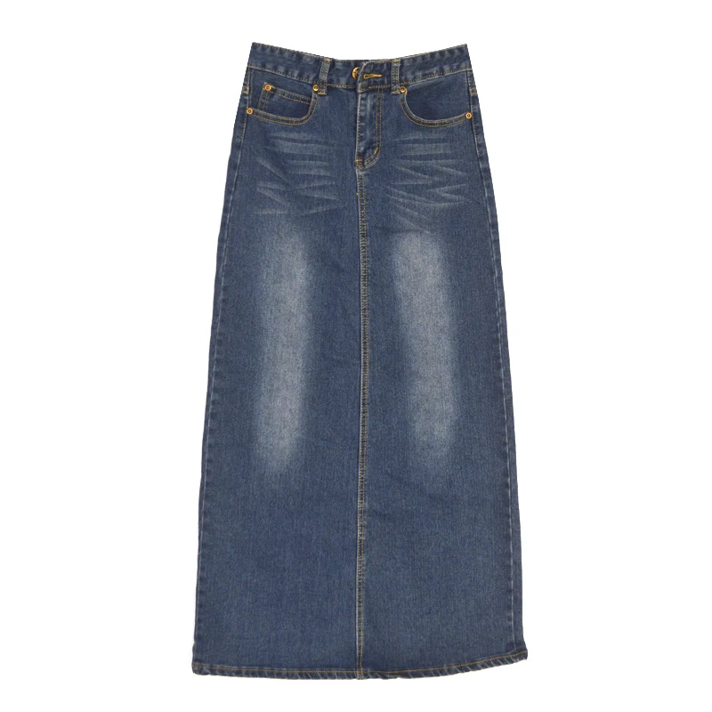 Falda Verano Maxi Otoño Para Mujeres Larga Oficina Mujer denim Vintage Recta Jeans Faldas Hembra 2018 Split Uw8qUC