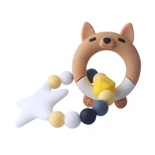 Силиконовый детский браслет для прорезывающихся зубов в форме животного, кольцо для прорезывания зубов для ребенка, органические силиконовые бусины, аксессуары для детской коляски, жевательные