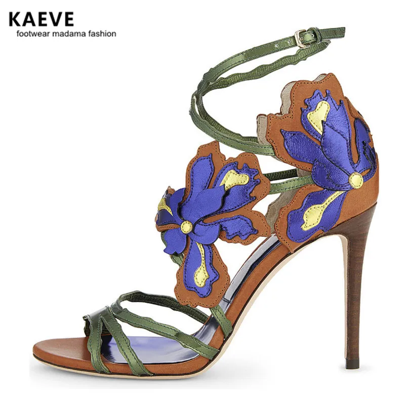 

High-end Women Royal Blue Butterfly Sandals Stiletto Heel Cut-outs Pumps Fairy Flower Strappy Sandals Celebrity Wedding Shoes
