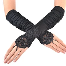 Женские перчатки длинные красные с оборками атласные танцевальные перчатки кружевные с аппликацией из бисера женские музыкальные перформенные перчатки с пальцами до локтя