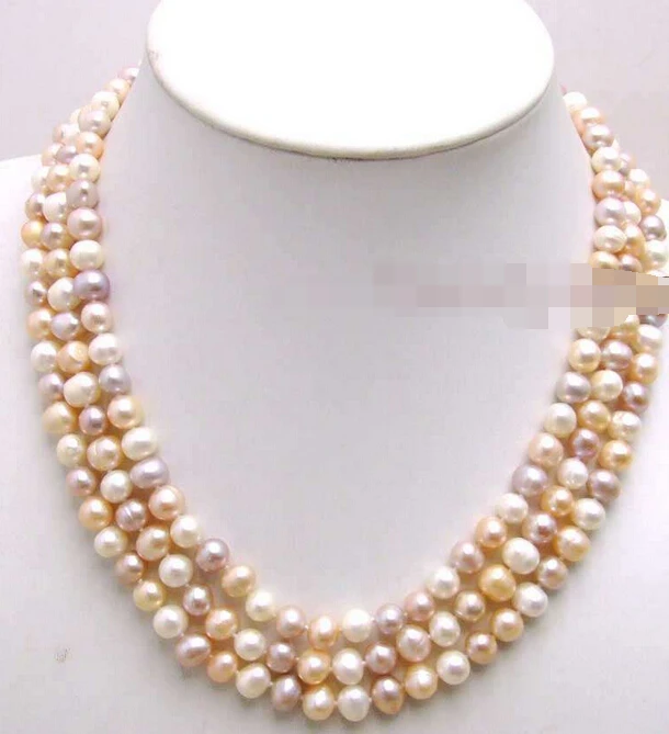 

Miss charm Jew1091 SALE 9-10MM MULTICOLOR Round Natural Freshwater PEARL 3 STRANDS Necklace