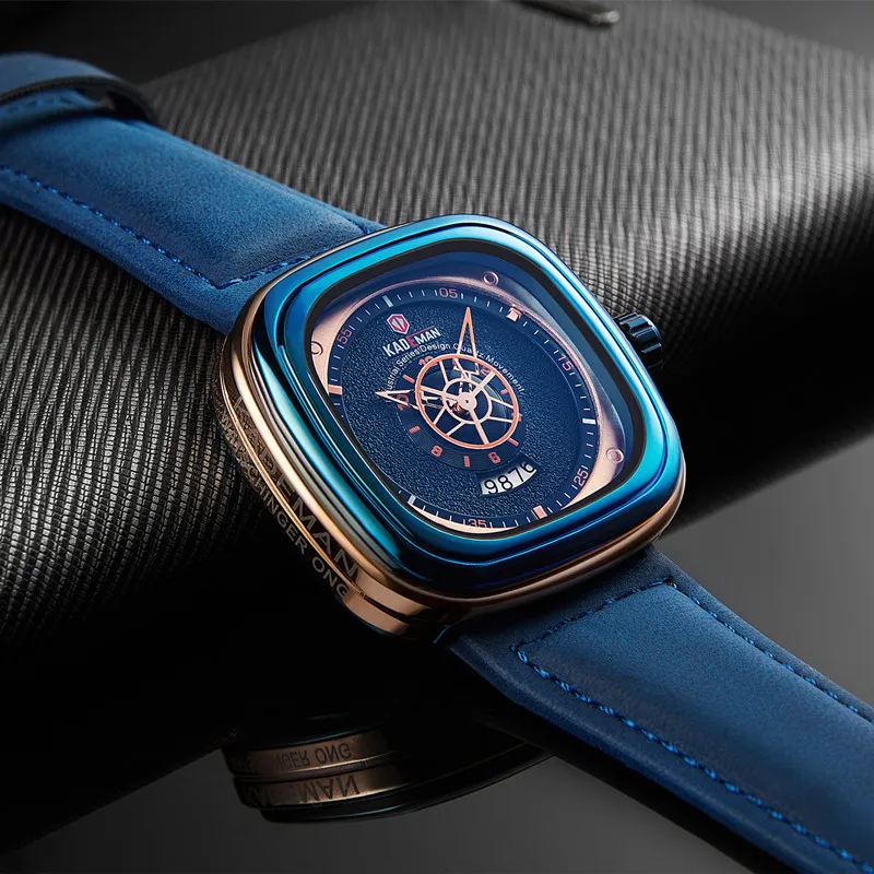 Мужские часы квадратный дизайн спортивный кожаный для часов Лидирующий бренд KADEMAN Модные кварцевые наручные часы деловые повседневные часы