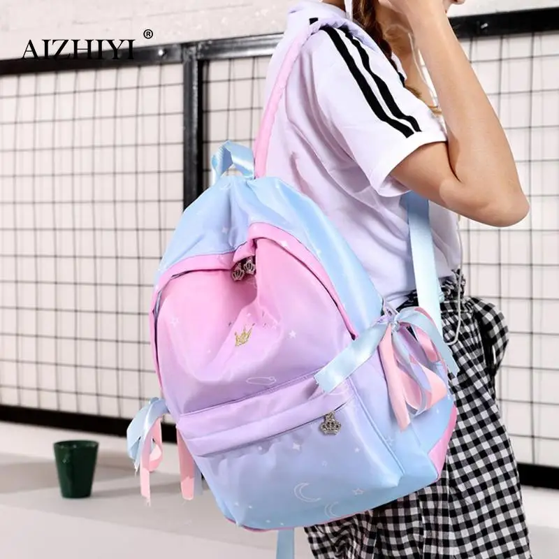 Радужная цветная нейлоновая школьная сумка на молнии для девочек, Повседневная вместительная сумка на плечо, Женский стильный рюкзак для путешествий, Mochila
