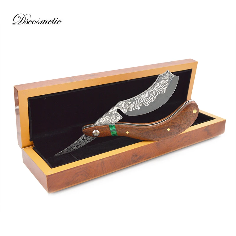 

Dscosmetic Damascus Steel Razor Folding Knife,High Quality,Best Gift wood Handle Straight Razor For Mans Barber