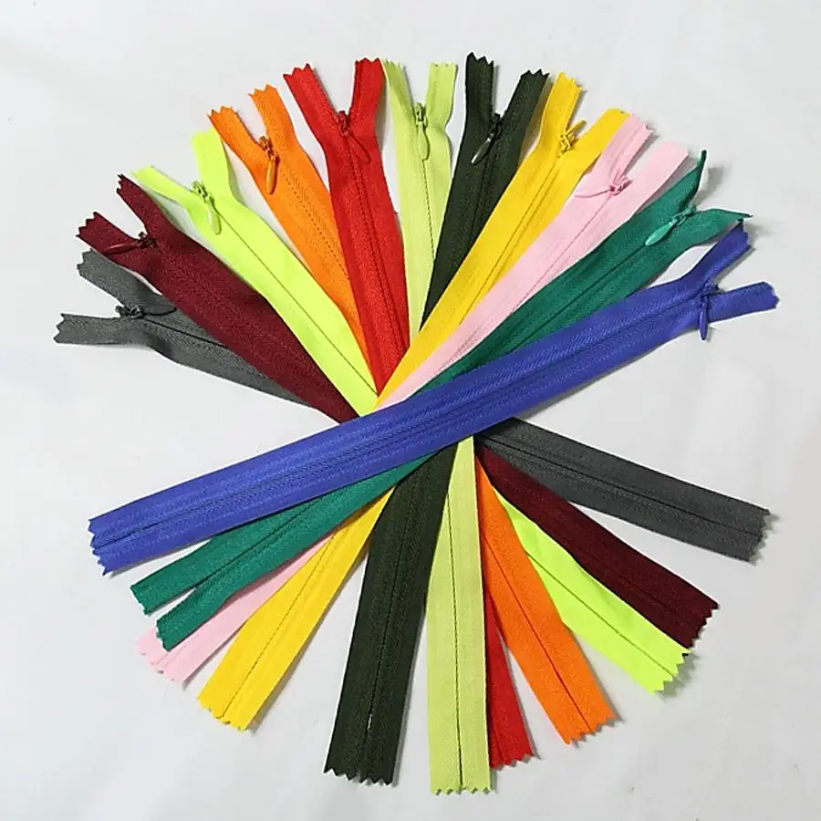 10 pcs/lot 25cm(10") Extra Strong Side Nylon Fabric Invisible Zippers For Sewing Dress Garment Craft With 21 Optional Colors