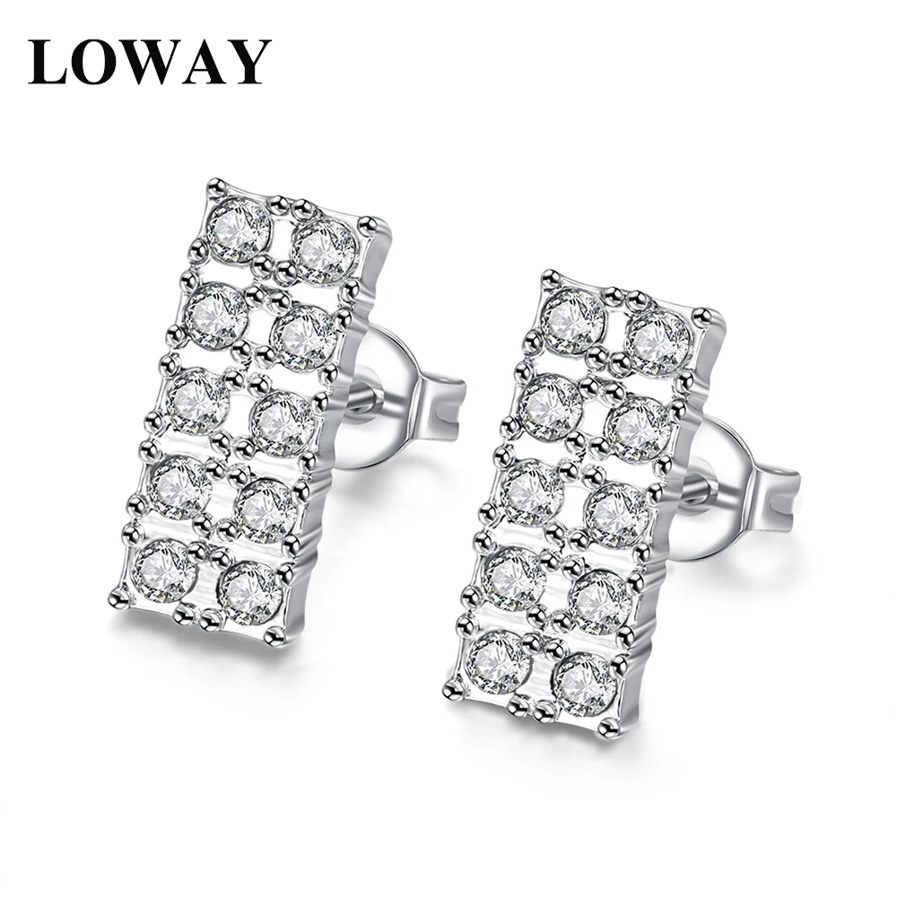 LOWAY Crystals Square Stud Earrings Orecchini White Gold Color Earings Fashion Jewelry ED2163 | Украшения и аксессуары