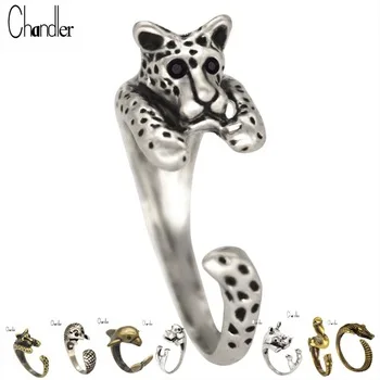 Cute Leopard Hedgehog Killer Whale Hippo Rhinoceros Grus Japonensis Crocodile Animal   Rings Wrap Punk Retro Rings For Women Gif