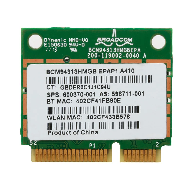 2018 Половина мини PCI E 802.11n Bluetooth Wifi карта BCM94313HMGB 600370 001 для DELL HP|Сетевые карты| |
