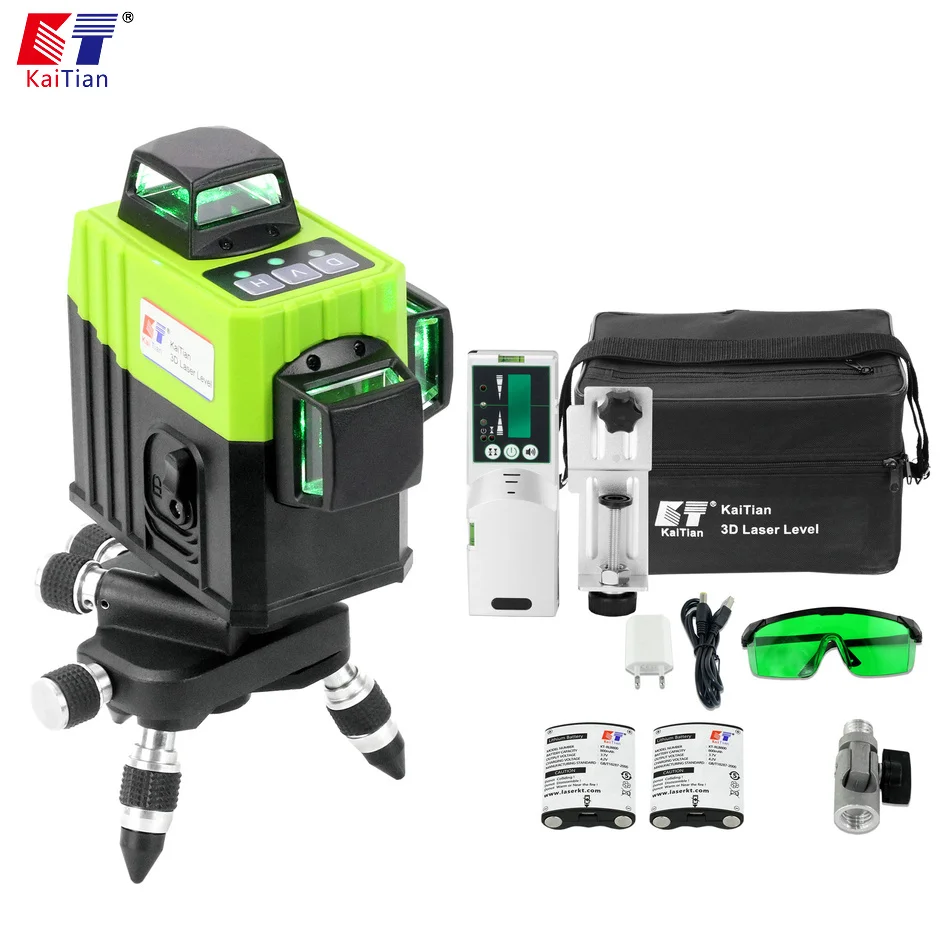 

KaiTian 3D Laser/Level 360 Green 12Line Receiver Cross Vertical Beam Horizontal 360/Rotary/Self Leveling/Construction/Laser Tool