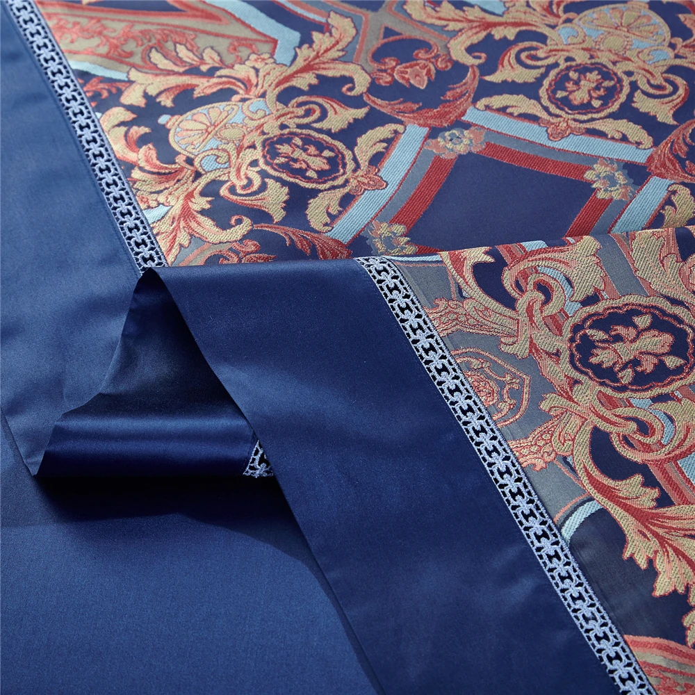 الغزل مصبوغ الجاكار 4 قطع الفراش مجموعات 26 Momme التوت الحرير القطن الملك حجم طاقم غرفة نوم الباروك بيزلي لحاف الغطاء ملاءات