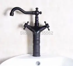 Новое поступление двойной ручкой Ванная комната кран бассейна черный масла Античная Латунь горячей и холодной водопроводной воды 360