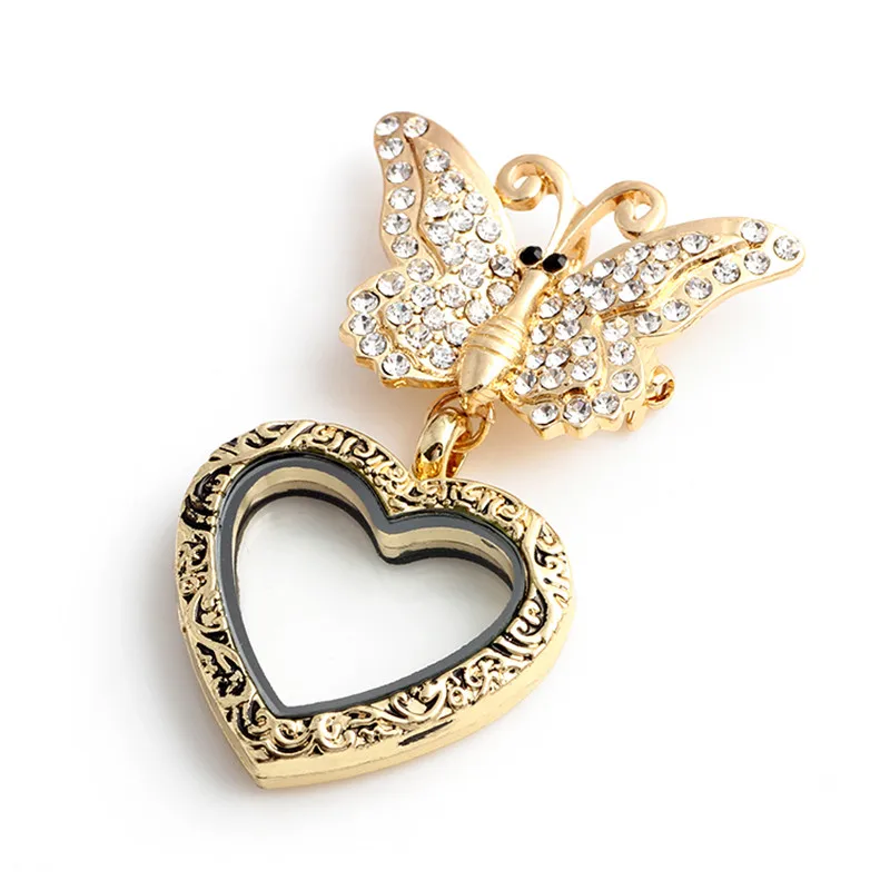 10pcs Wholesale Crystal Butterfly Vintage Floating Heart Memory