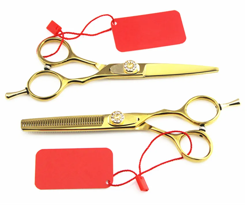 Профессиональные 6 и 5,5 дюймовые немецкие 440c золотые ножницы для стрижки волос, набор для резки, Парикмахерские филировочные ножницы для макияжа, парикмахерские ножницы