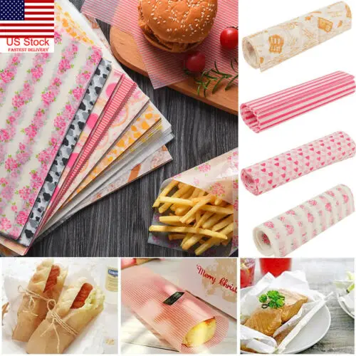 

50 X Food Wax Disposable Paper Sandwich Hamburger Wrapper Baking Packaging Paper