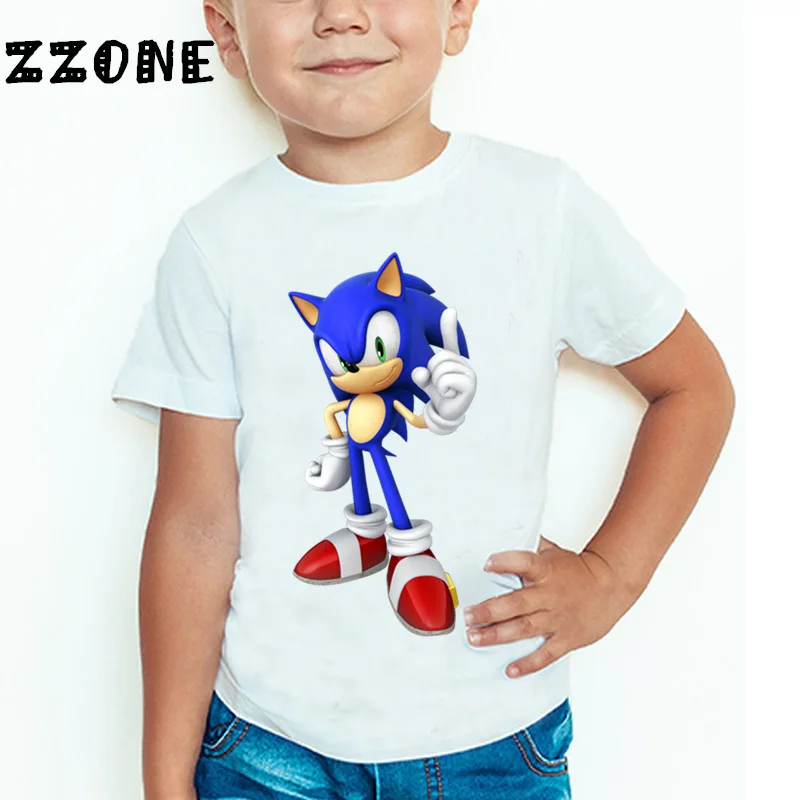 Детская забавная футболка с мультяшным звуковым ежиком детские летние топы с короткими рукавами, повседневная одежда для маленьких мальчиков и девочек HKP5136 - Цвет: whiteB