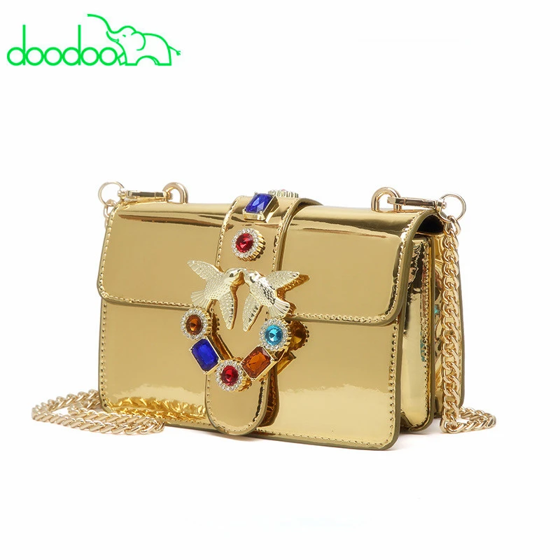 

Swallow Shoulder Bags for Women 2018 High-grade Gold Patent Leather Luxury Handbags Women Bag Gem Designer Fashion Crossbody Bag