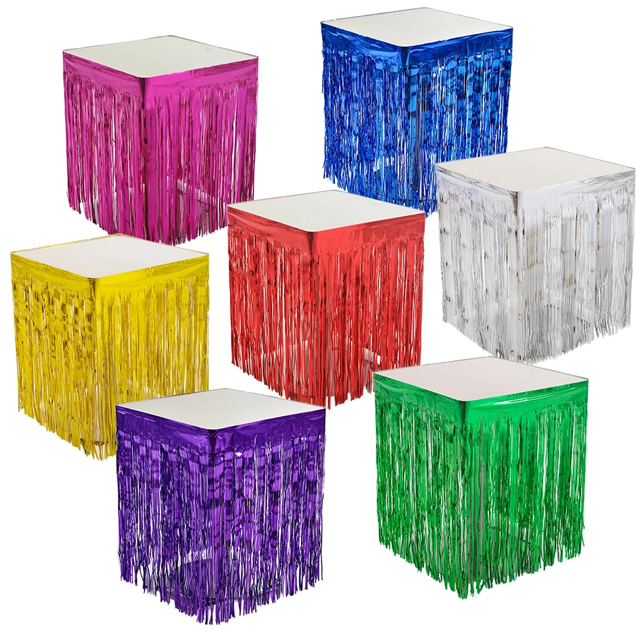 

SLSHLYJ Metallic Foil Tinsel Table Skirt for Birthday Wedding party Anniversary Christmas Table Decor 74*274 cm