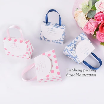 

Pink Dot/Blue Flower design Candy Box Wedding Favors Party Supplies Paper Gift Boxes with Ribbon200pcs/lot