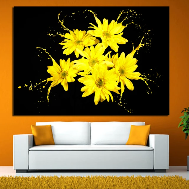Home Decor Print Canvas Painting Modern Yellow Black Flower Oil Home Decor Print Canvas Painting Modern Yellow Black Flower Oil Wall Art
