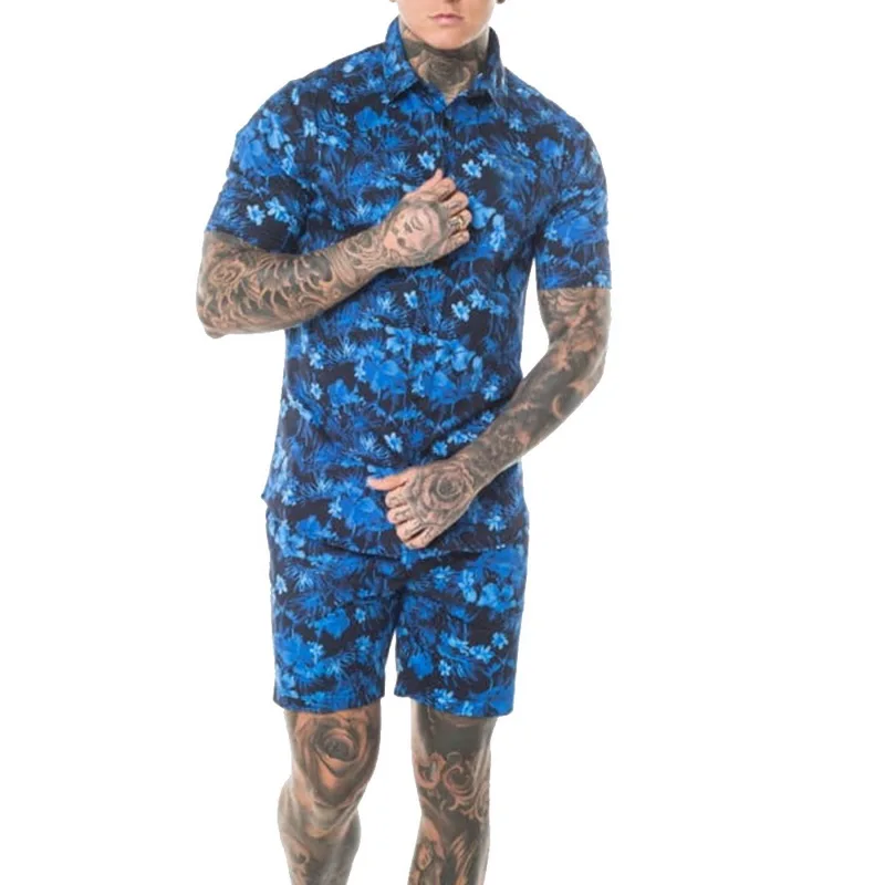 60% OFF SHUJIN 2020 Summer Fashion Floral Print Shirts Men+Shorts Set Short Sleeve Shirts Casual Men Clothing Sets Tracksuit Plus Size