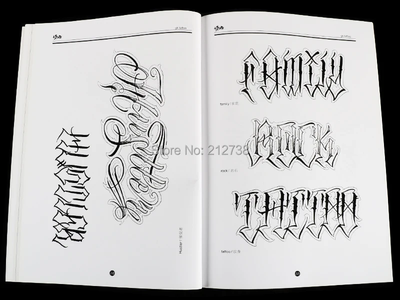 A4 Chicano Calligraphy Font Lettering Tattoo Book Writing Design Pattern Template Design Tattoo Flash Book(78-Pages