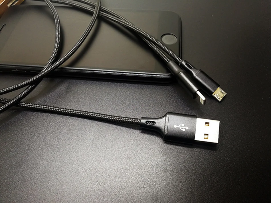 NOHON 2 IN 1 Fast Micro USB Type-C Lighting Nylon Charging Cable For Iphone Samsung Galaxy Universal Phone Quick Charger Cables (13)