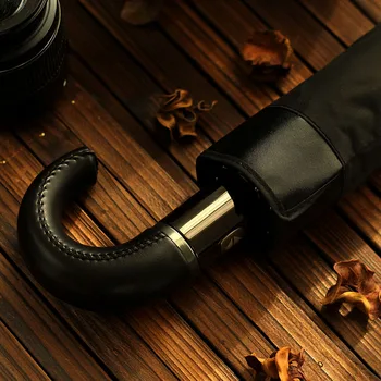 

2016 Limited Real Special Offer Hook Leather Handle 10 Rib Strong Automatic Umbrellas Wind Resistant Three Folding Rain