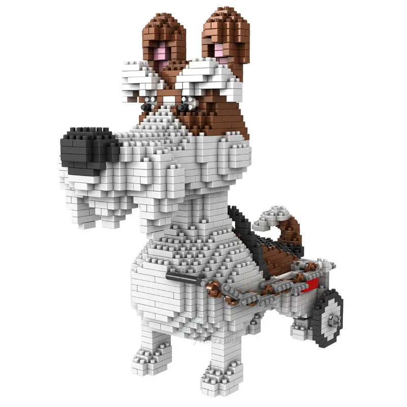Cena Kreskówka pies Mini blok Beagle Hound sznaucer jamnik owca pies DIY klocki do zabawy dla dzieci pudełko prezent