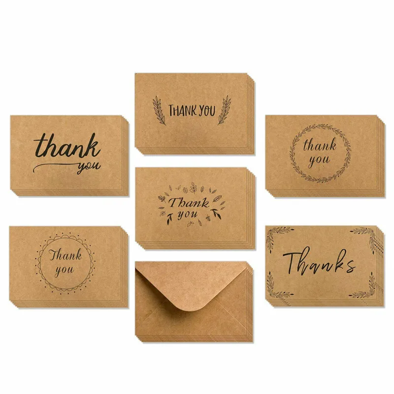 

3Pcs Brown Kraft Paper Thank You Greeting Cards 4x6 Inch Rustic Envelope Card for Wedding Decoration DIY Christmas Party Supplie