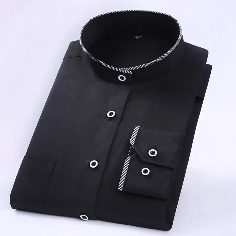 black mandarin collar dress shirt