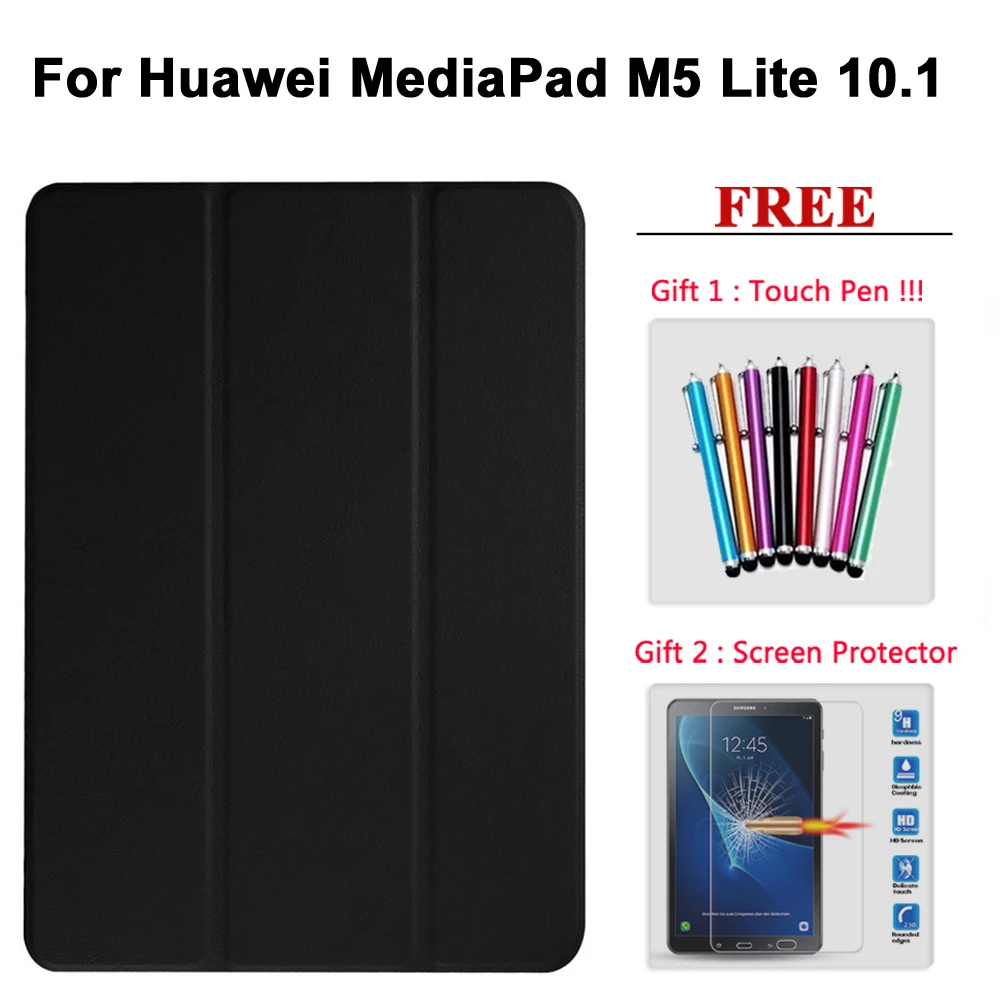 Защита экрана+ чехол для huawei MediaPad M5 Pro 10,8/M5 8,4/M5 Lite 10,1 кожаный смарт-чехол для медиа-планшета M5 8,4/10/10,8 - Цвет: M5 Lite 10.1 hei