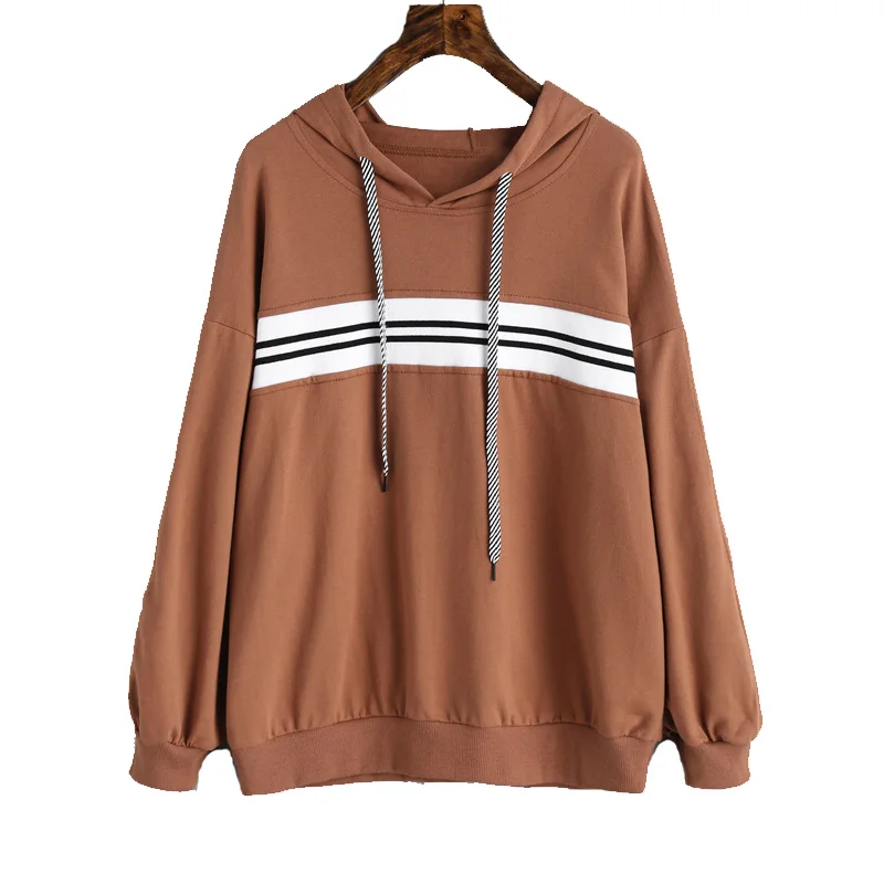 Kenancy Striped Hoodie Women Girl Round Neck With Tape Long Sleeves A