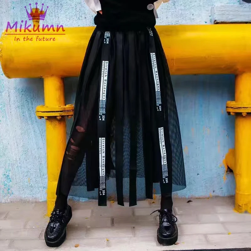 Harajuku юбка в стиле панк Женская юбка с высокой талией Готическая уличная одежда