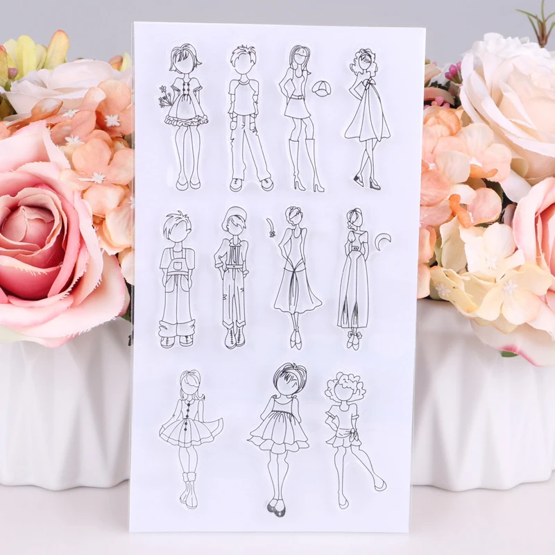 

Girl Transparent Rubber Silicone Clear Stamps for Tampons Seal Background Collage Stamp Holiday card Card Making Diy