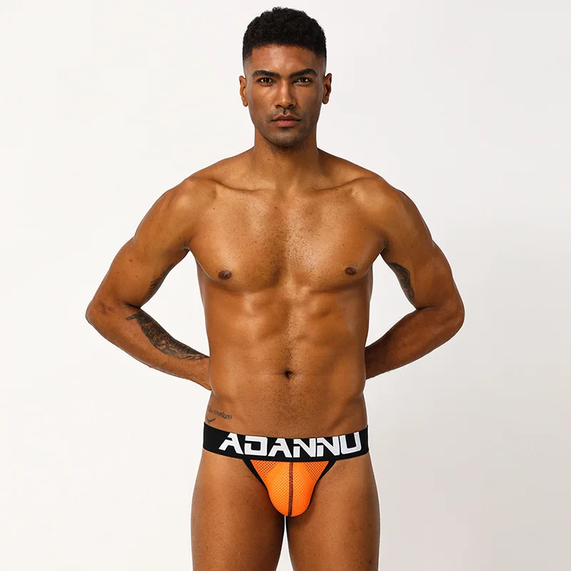 

Explosive AD pure pornographic T-shaped underwear men's pure cotton mesh triangles with packaging
