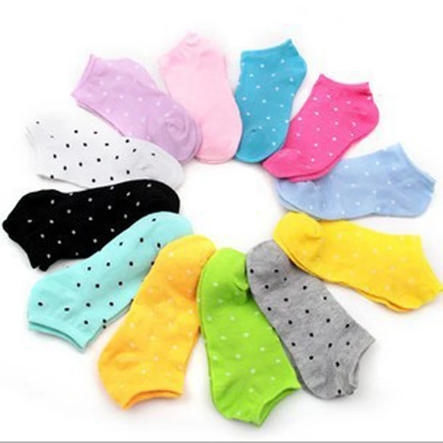 12pcs/6pair Women Socks Heart Dot Solid Cute Socks Short Woman Socks Slippers Cotton Blends Low Cut Ankle Boat Socks Summer dot